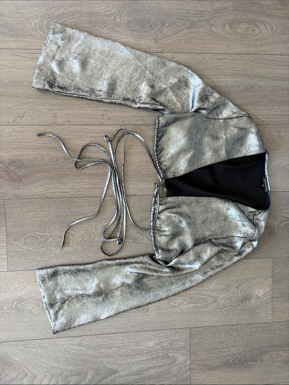 Dynamite Metallic Silver Wrap-Style Blazer